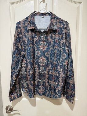 Navy Paisley Button-Up Shirt